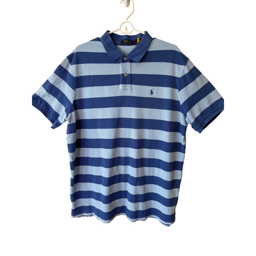 Polo Ralph Lauren Mens Striped Polo Shirt XL Blue‎ Light Blue Cotton Casual Prep